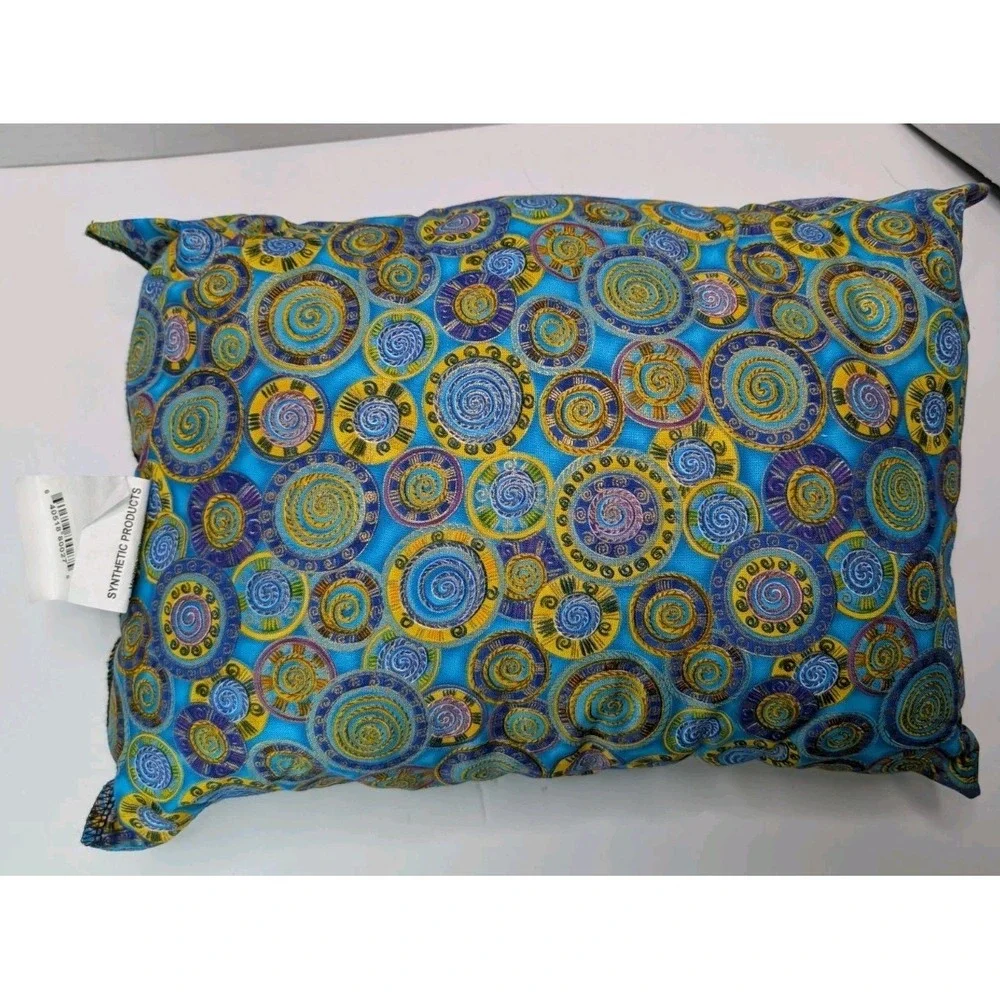 Set of 2 Decorative Pillows 12x16 Blue Gold Boho Swirl Pattern Meditation